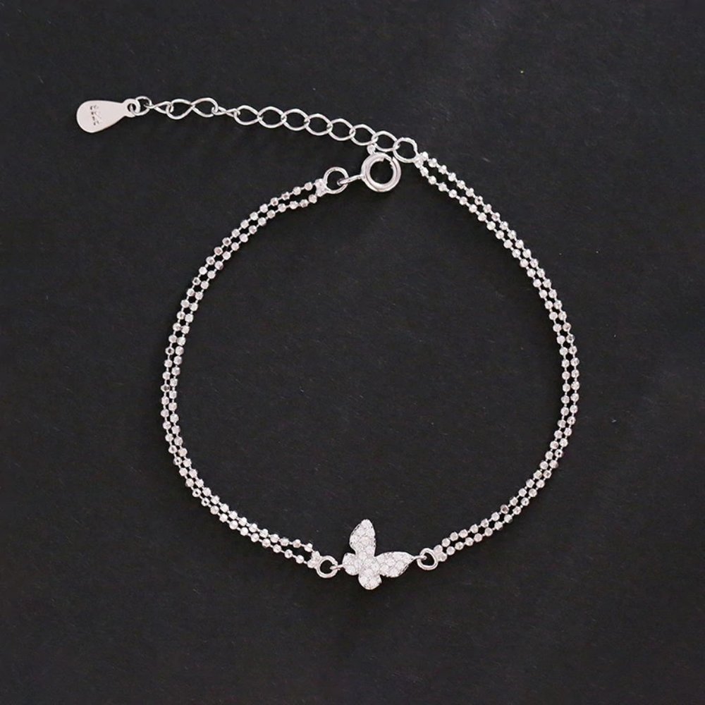 NEW 925 Silver Diamond Butterfly Bracelet E - Picture 4 of 7